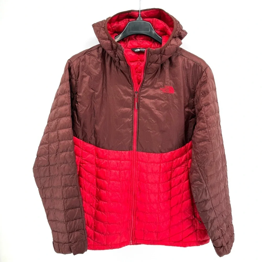 The North Face Thermoball Mens XXL Pre-Owned‎ Hooded Puffer Jacket Red Brown
